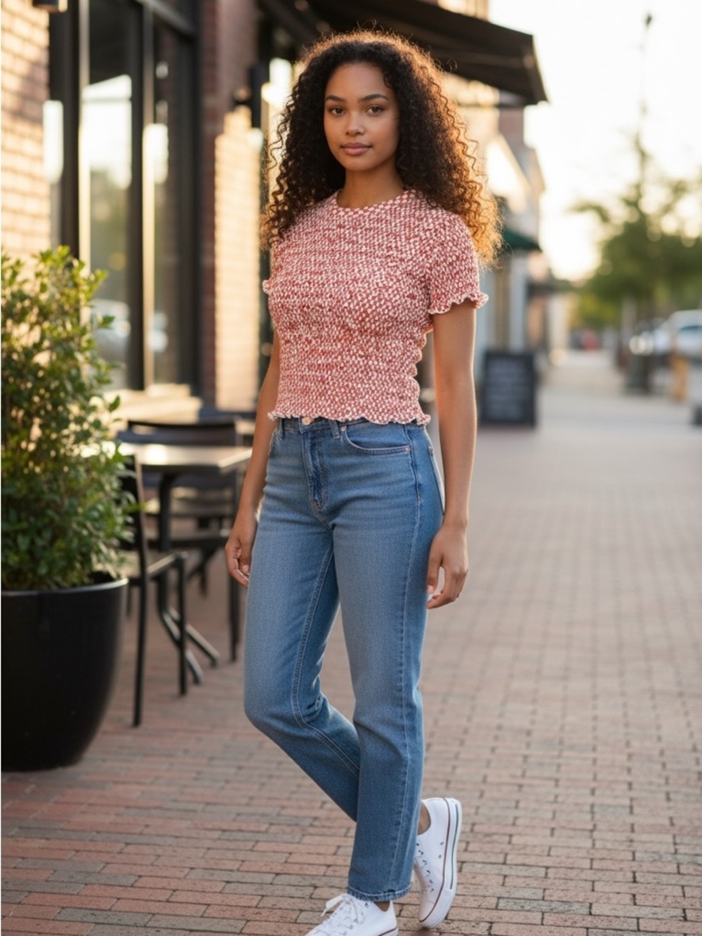 American Eagle Orange and White Smocked Knit Top - Picture 4 of 4
